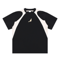Street-Contrast Panel Cotton T-Shirt