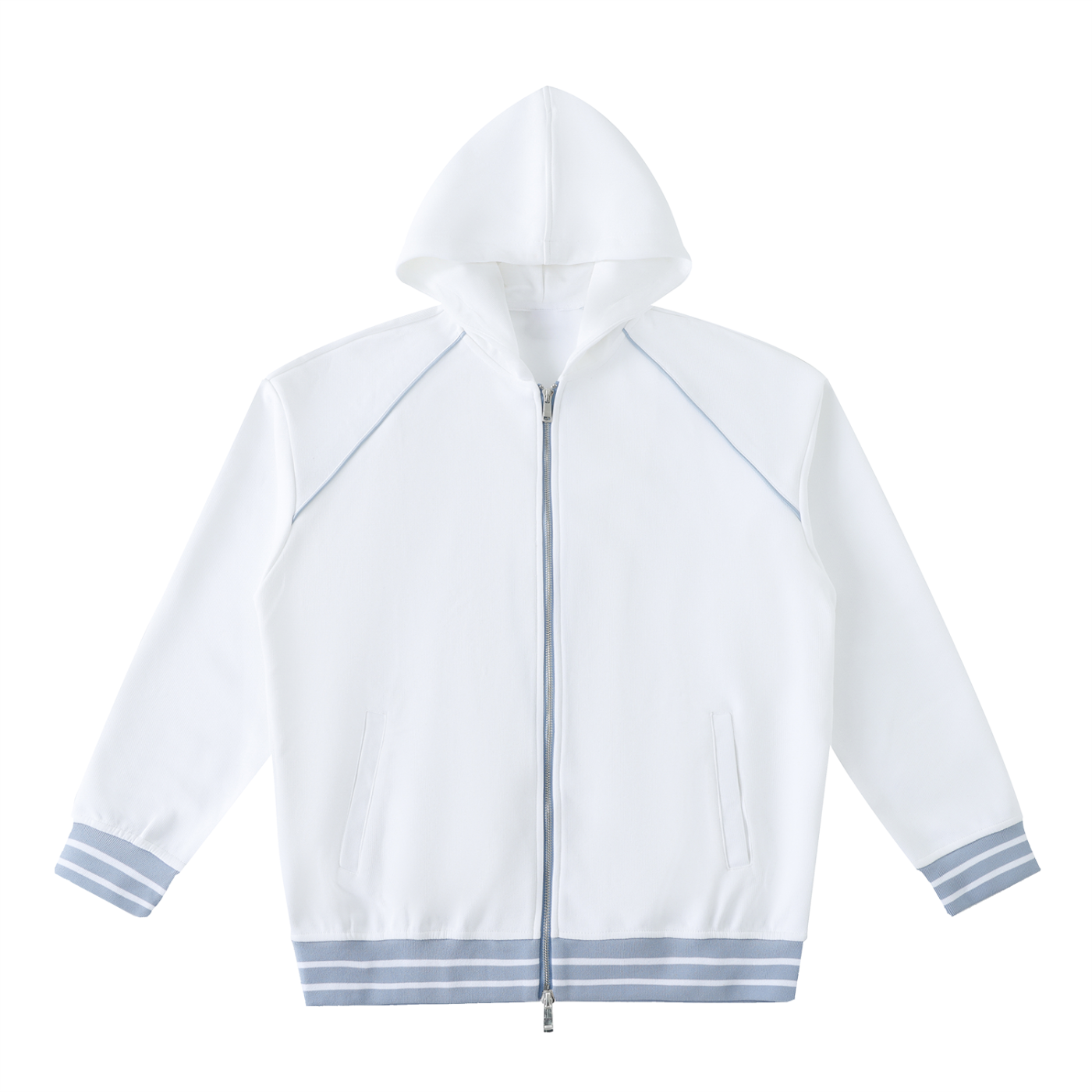 Striped Trim Zip-Up Hoodie
