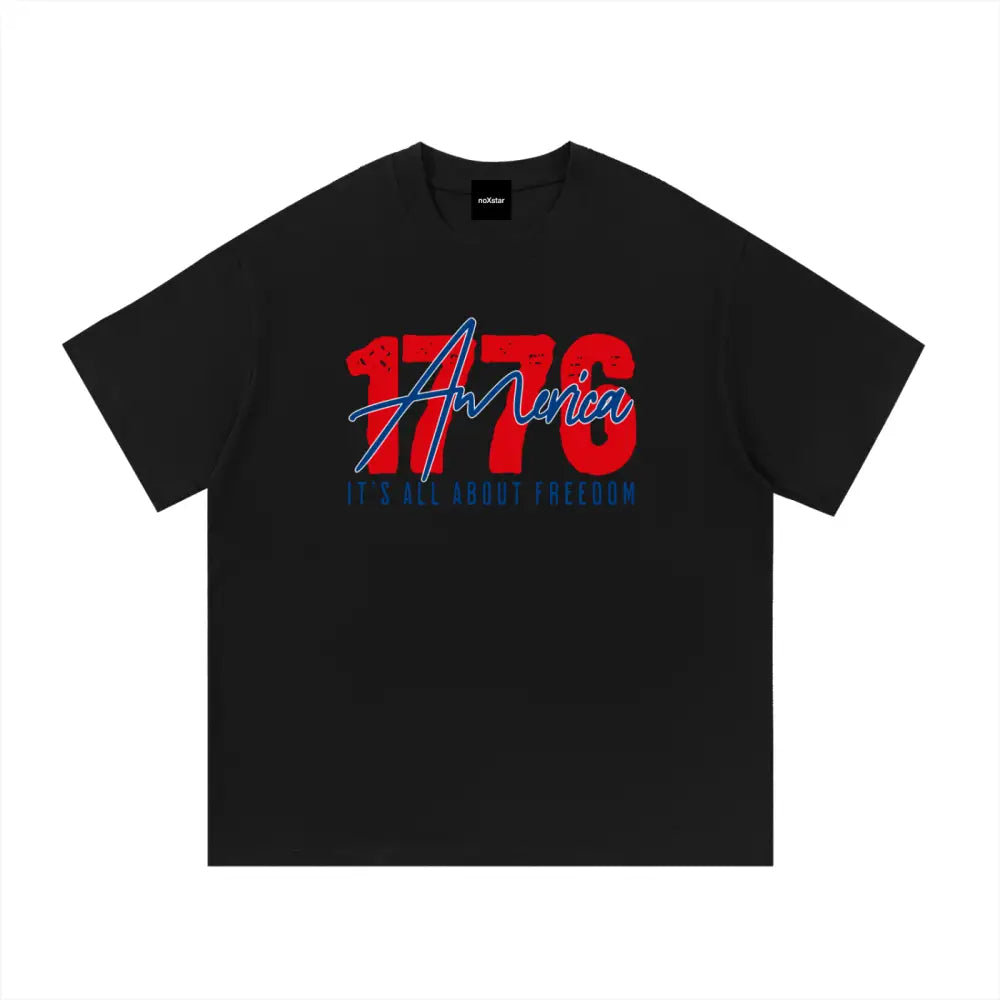 1776 Essential Cotton T-Shirt with America Freedom Graphic - Black / S - T-Shirt