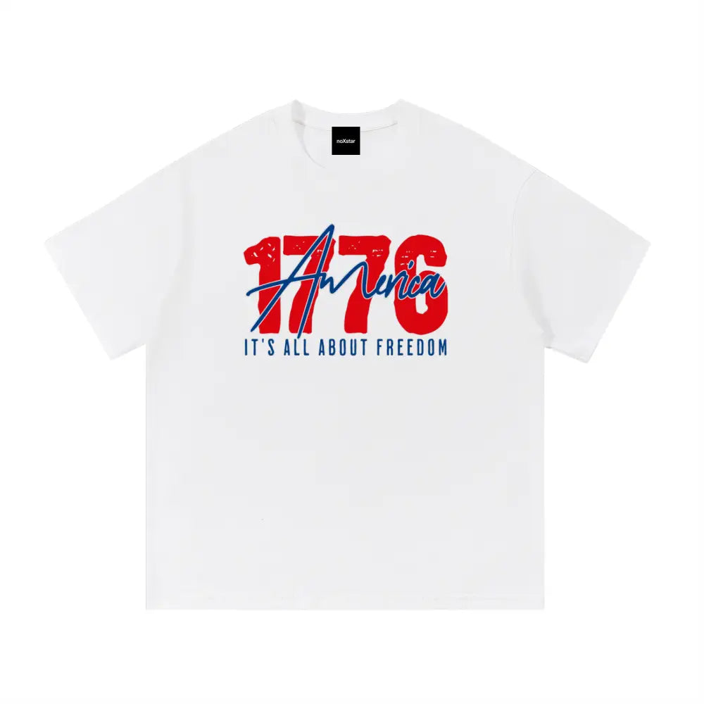 1776 Essential Cotton T-Shirt with America Freedom Graphic - White / S - T-Shirt