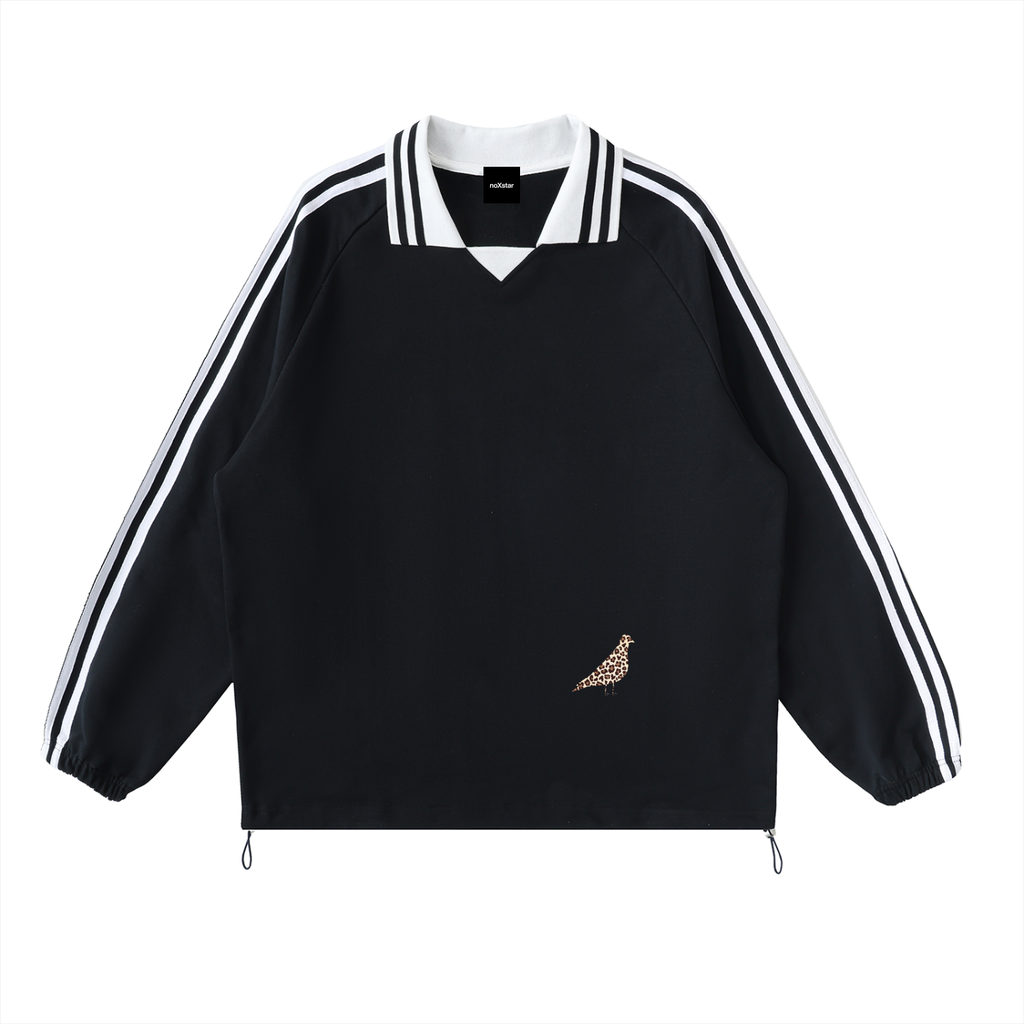 leopardPrint-Contrast Striped Lapel Collar Sweatshirt