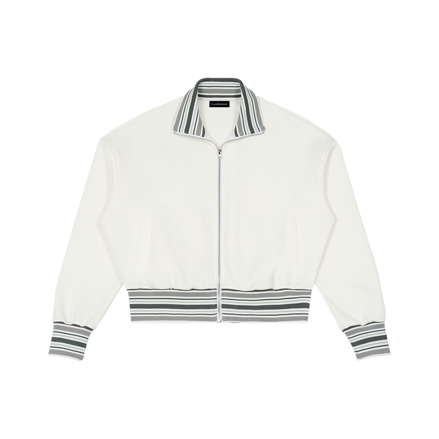 Striped Rib Collar Zip Jacket
