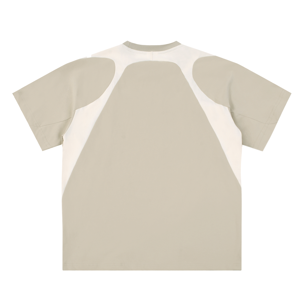 Street-Contrast Panel Cotton T-Shirt