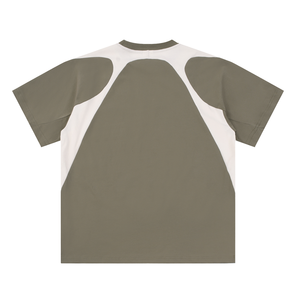 Street-Contrast Panel Cotton T-Shirt