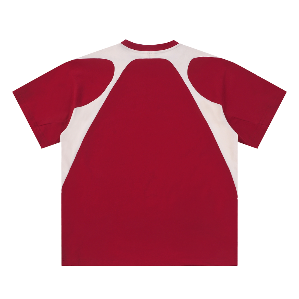 Street-Contrast Panel Cotton T-Shirt