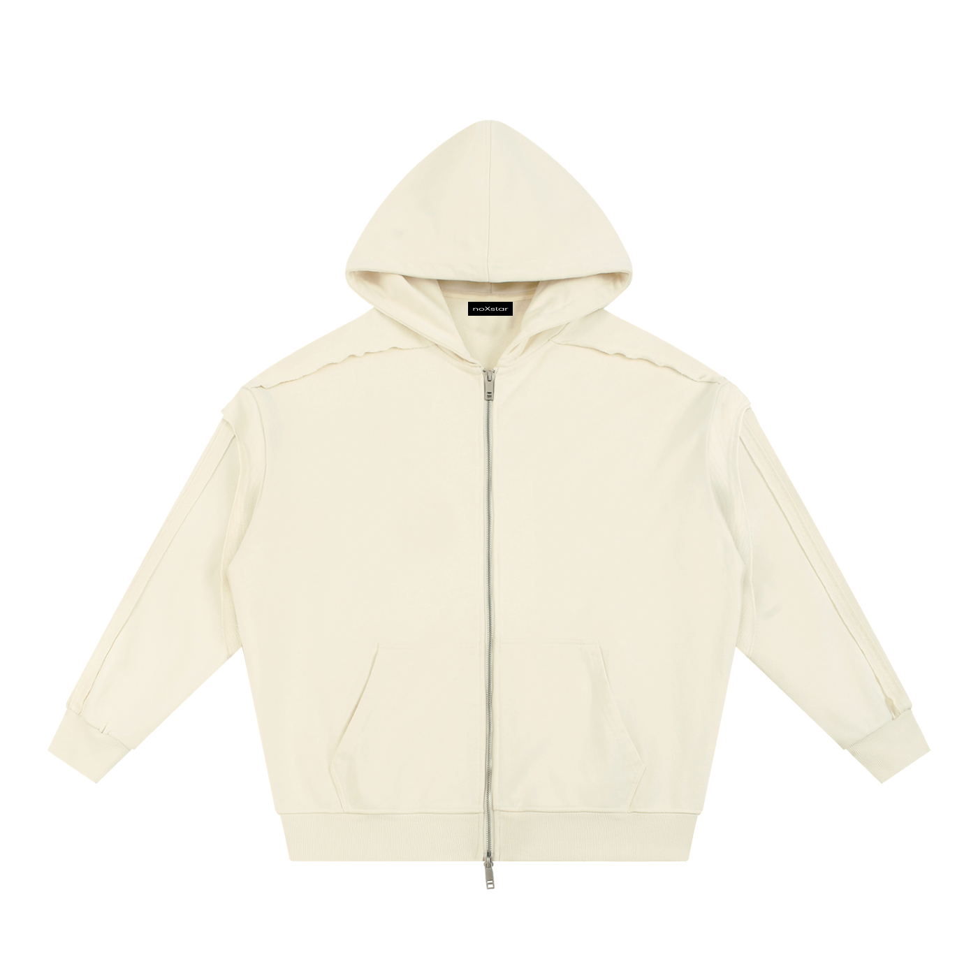 Contrast Tape Raw Edge Double Layered Zip Hoodie