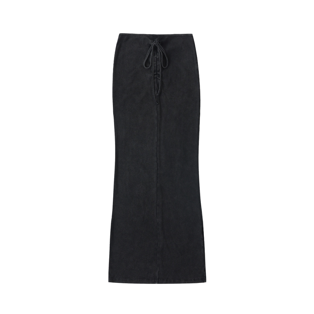 Dyed Washed Drawstring Maxi Skirt