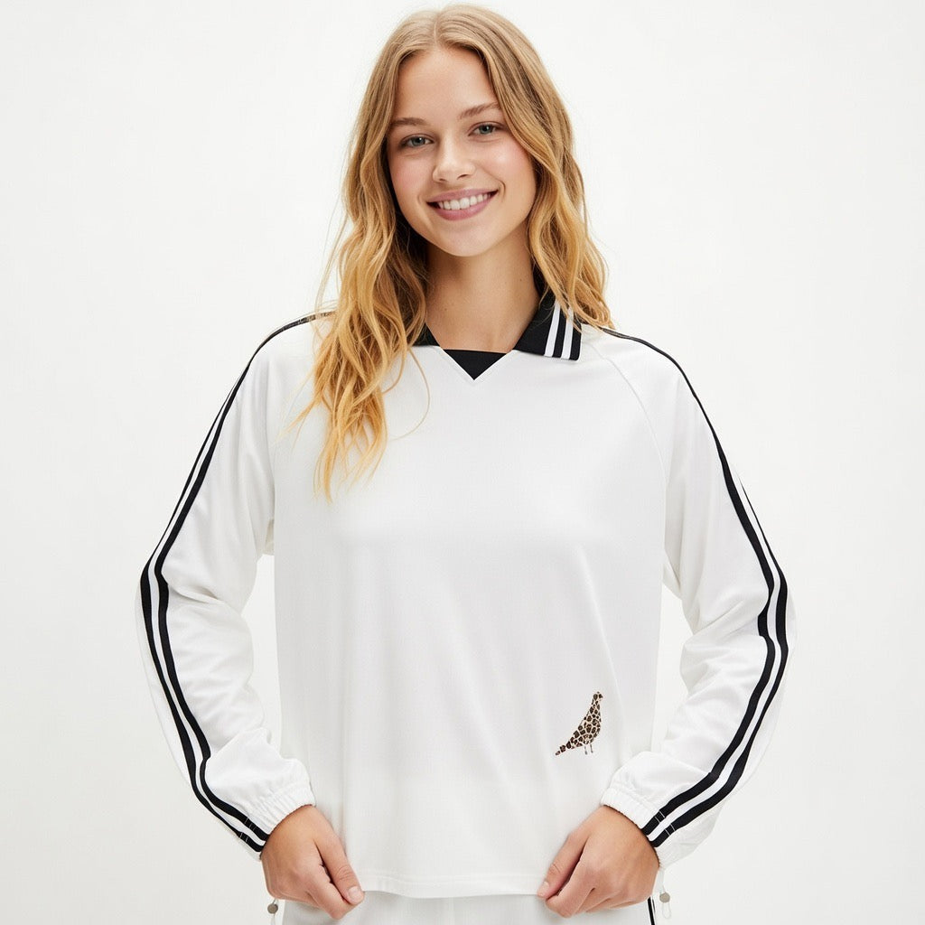 leopardPrint-Contrast Striped Lapel Collar Sweatshirt
