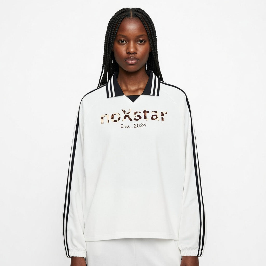 leopardPrint_noXstar_Contrast Striped Lapel Collar Sweatshirt