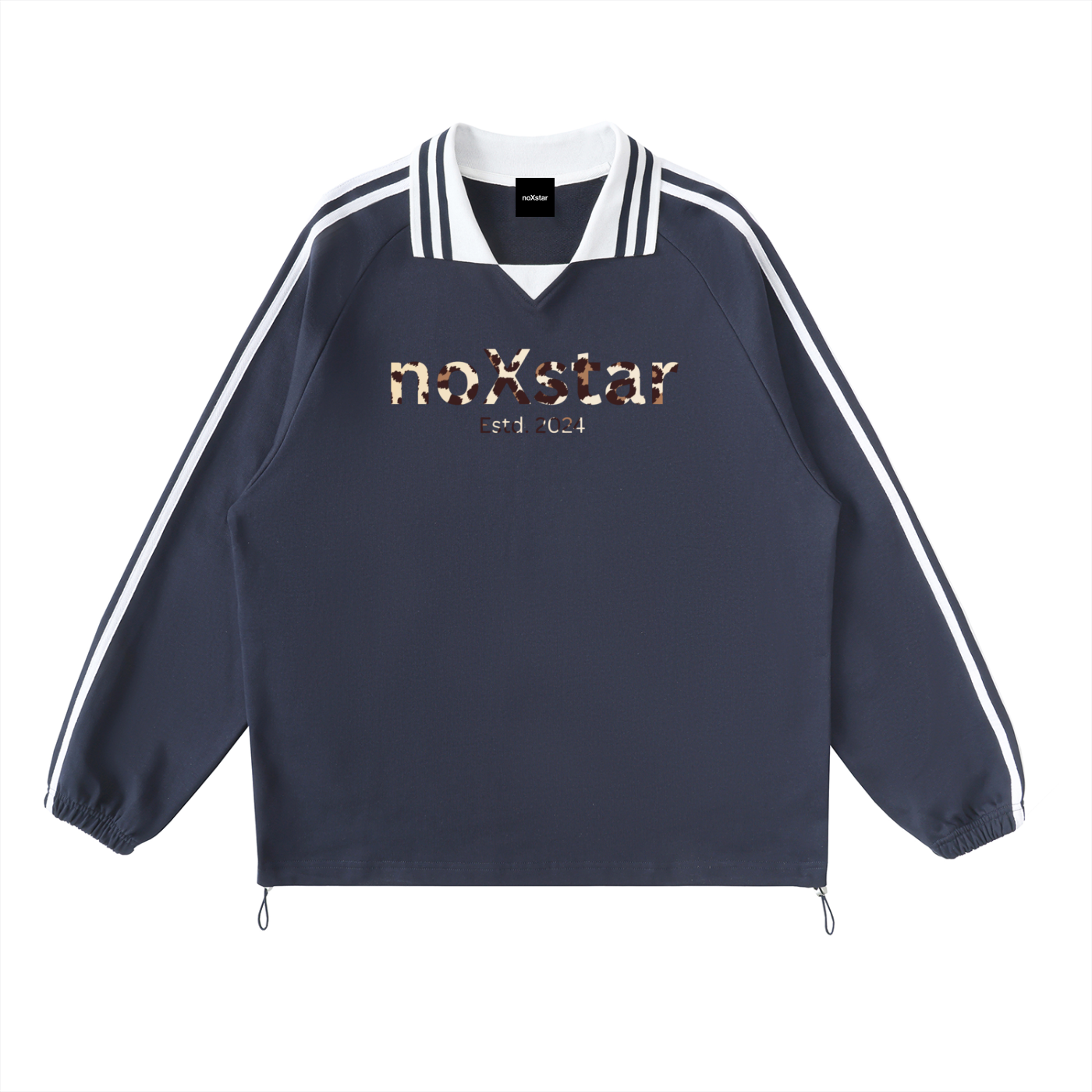 leopardPrint_noXstar_Contrast Striped Lapel Collar Sweatshirt