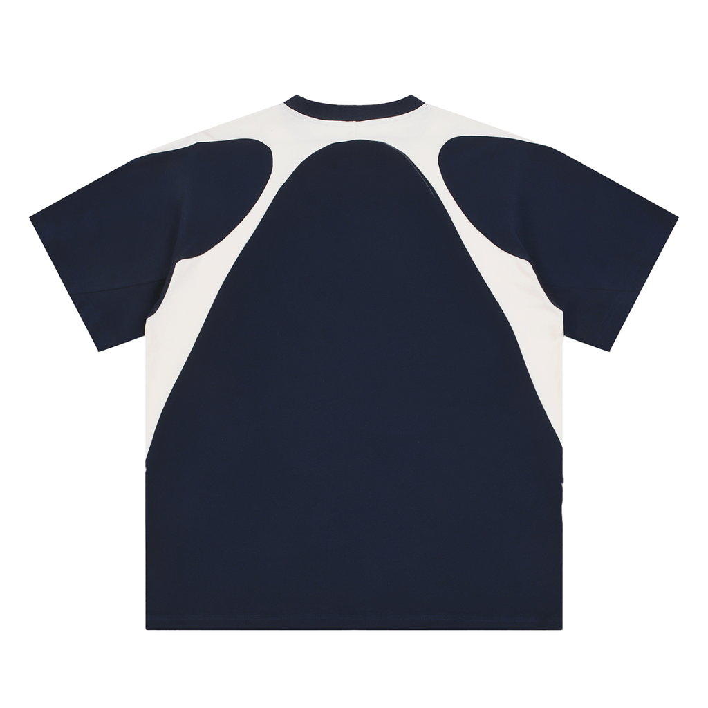 Street-Contrast Panel Cotton T-Shirt