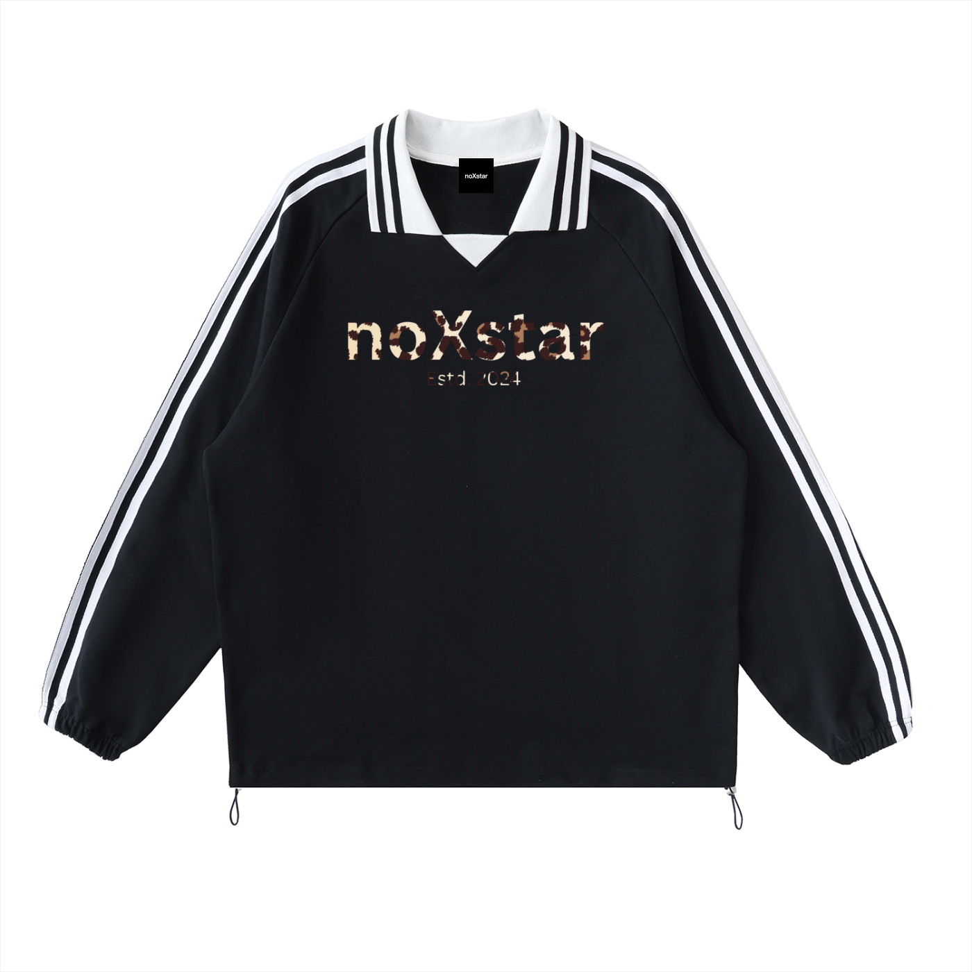 leopardPrint_noXstar_Contrast Striped Lapel Collar Sweatshirt