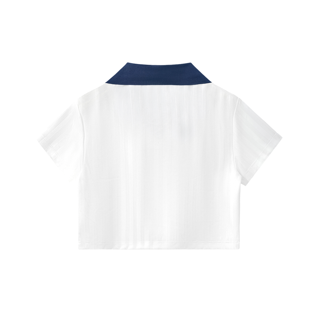 Contrast Collar Striped Cropped Jersey