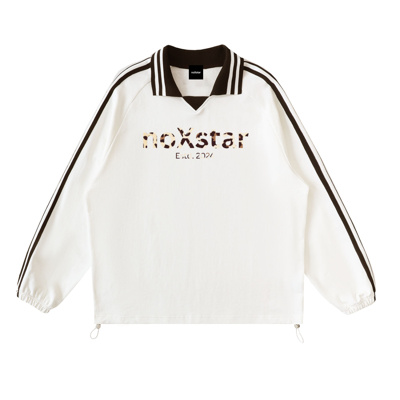 leopardPrint_noXstar_Contrast Striped Lapel Collar Sweatshirt