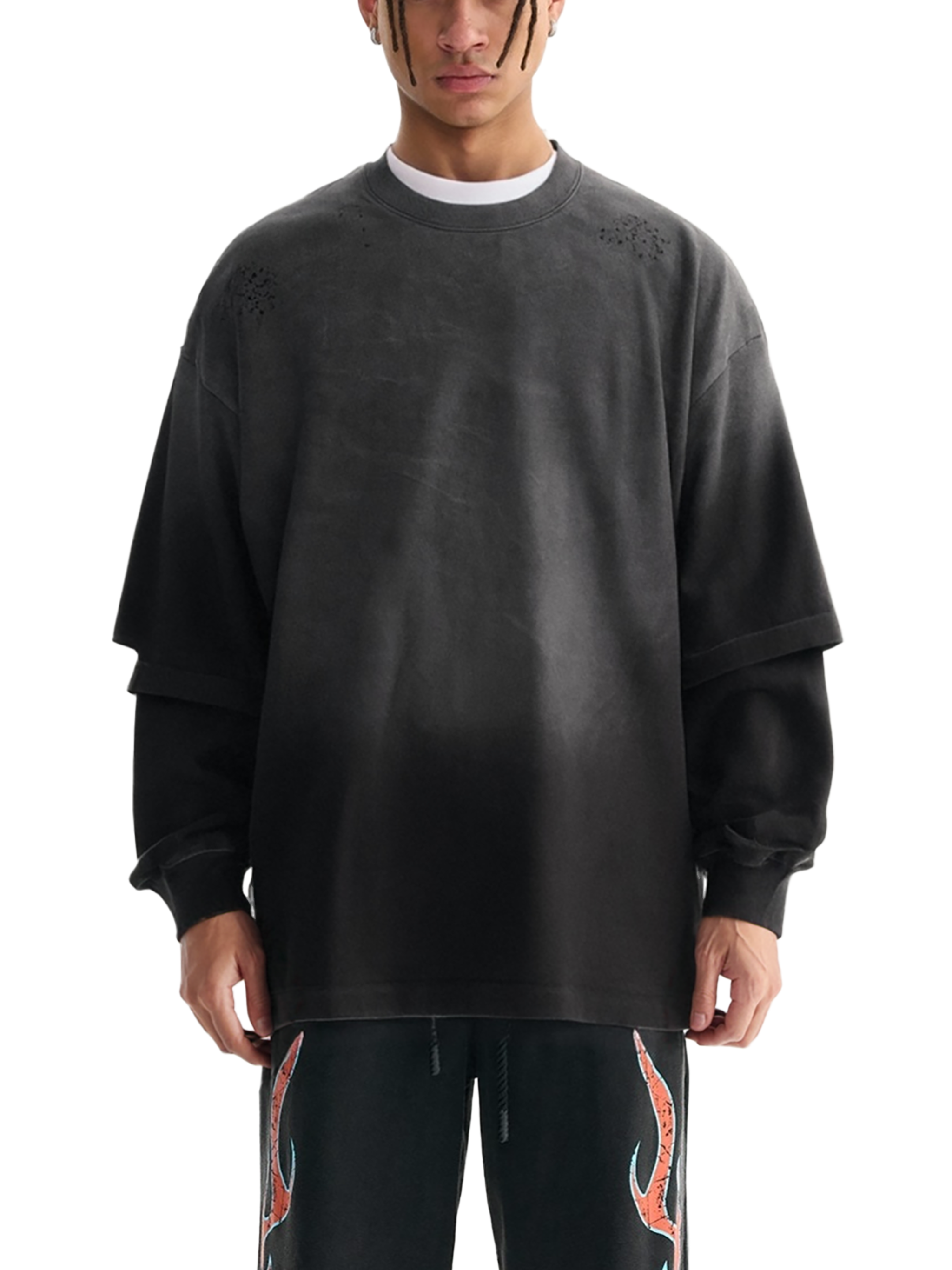 Sunfade Hand-Frayed Faux Two-Piece T-Shirt