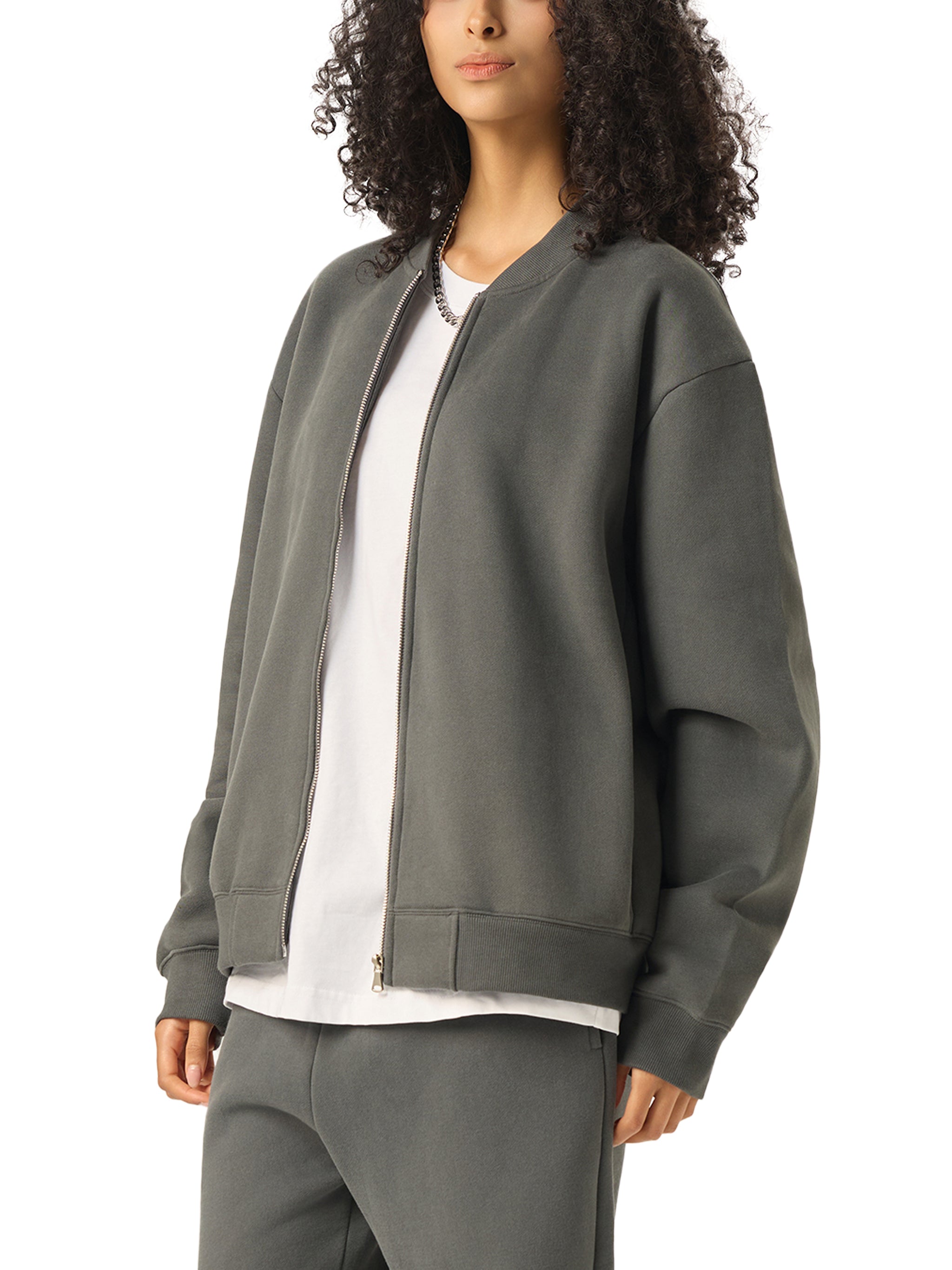 Essential Zip-Up Fleeced Varsity Jacket