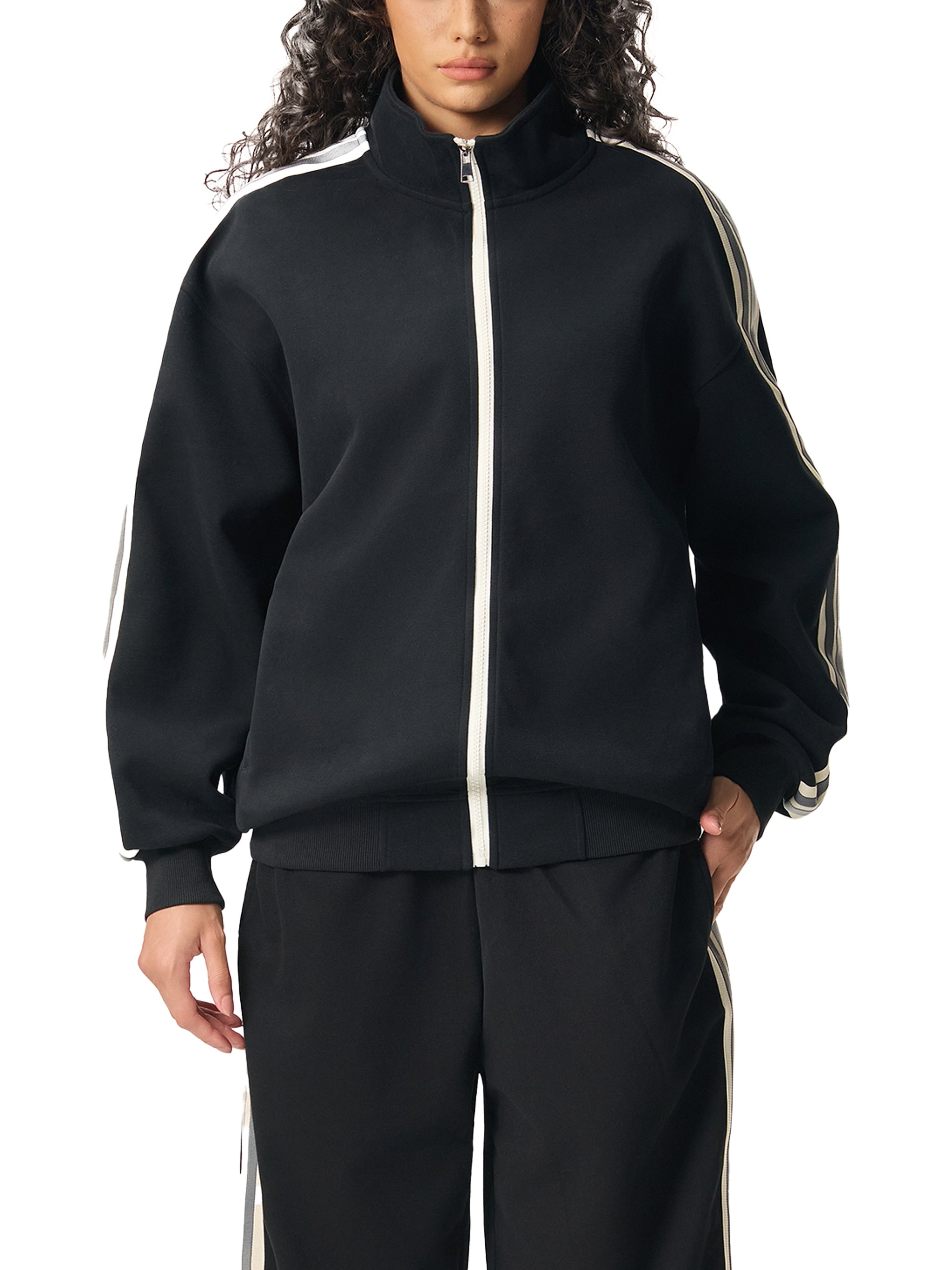 Contrast Side-Stripe Stand Collar  Jacket