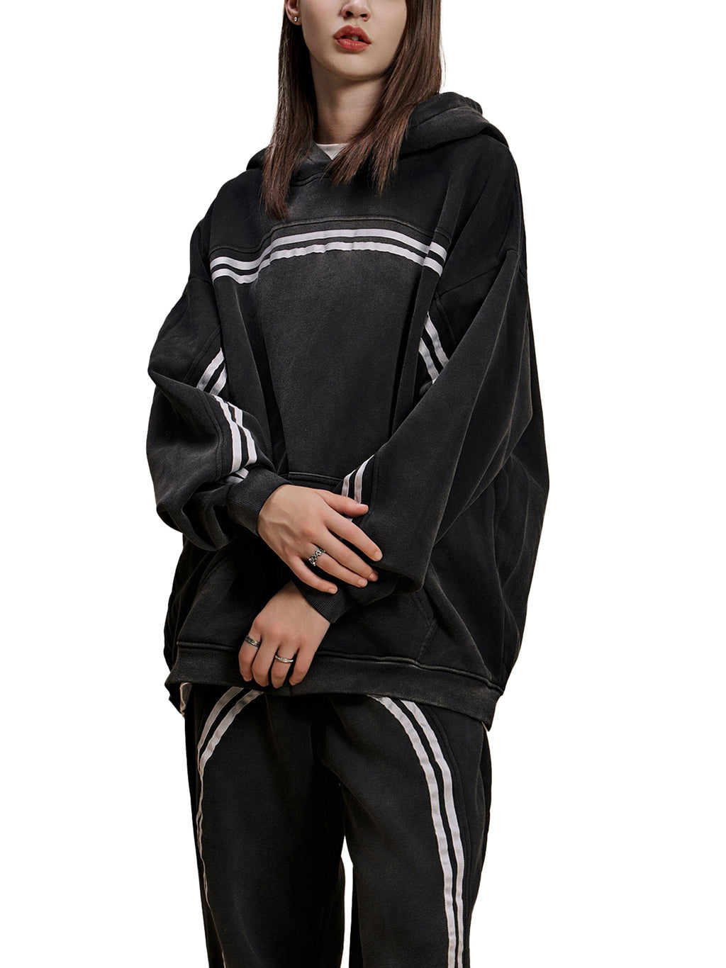 Sun Fade Contrast Tape Fleece Hoodie