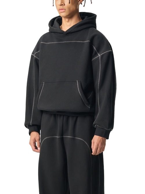 Contrast-Stitched Boxy Fleece Hoodie