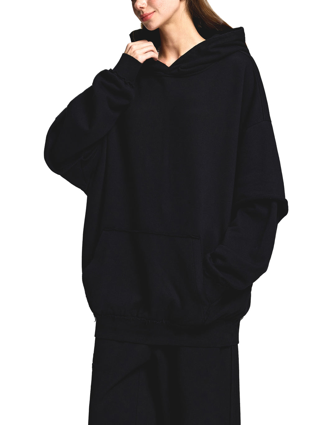 Snow Washed Raw Edge Double Layered Hoodie